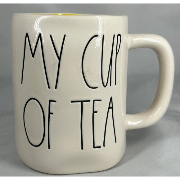 Rae Dunn LL "My Cup Of Tea" Ceramic Mug With Yellow Interior Artisan Magenta - Picture 1 of 5